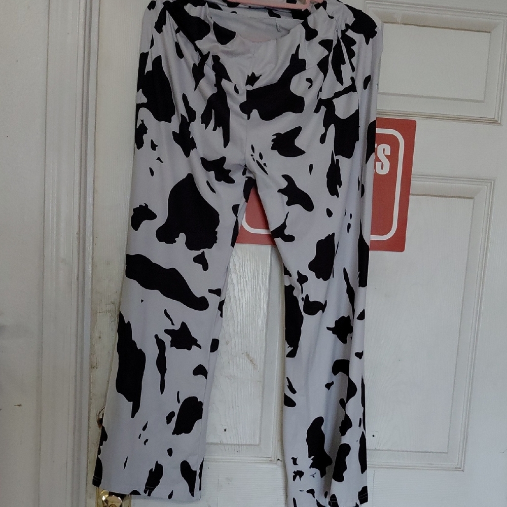 Black & White Cow-Print Wide Leg Pants